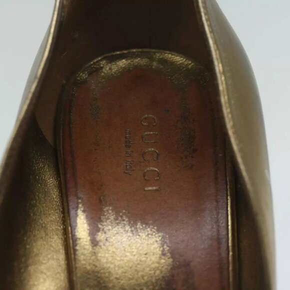 GUCCI High Heels Leather 37 Gold Tone Aut - Picture 11 of 16